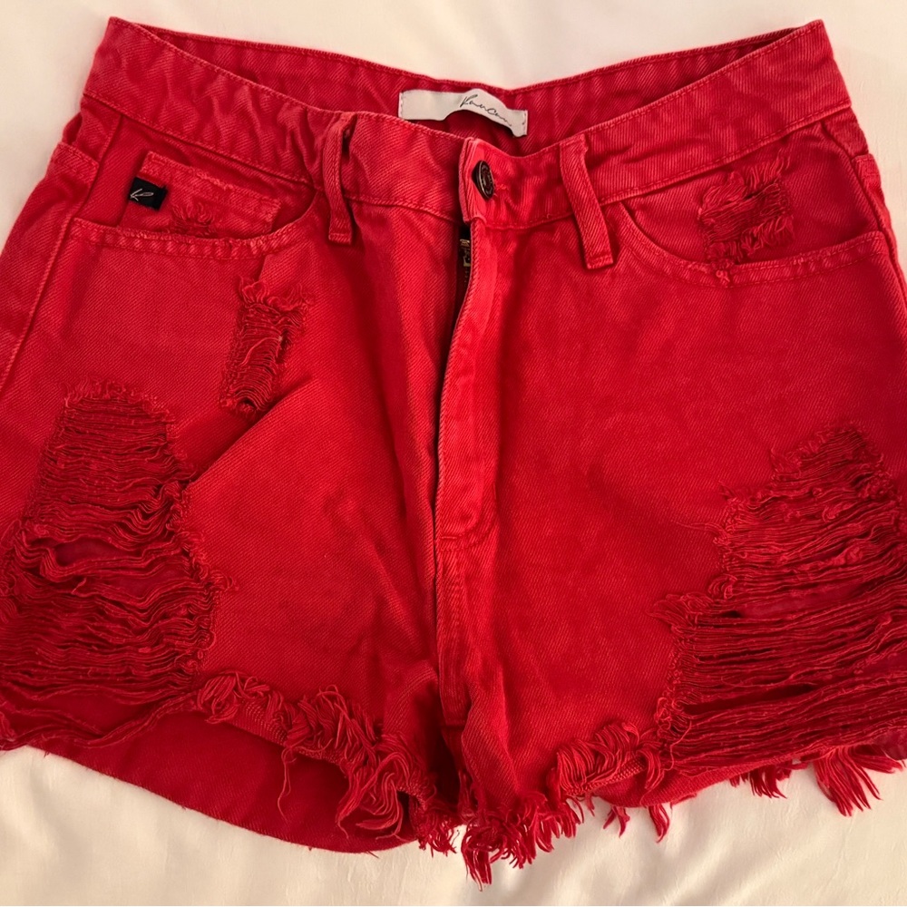 Kancan Red Distressed Women's Shorts